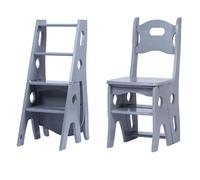 Chaise pliante portable en bois massif - Tabouret multifonction à 3/4 marches et présentoir pour intérieur/extérieur - Disponible en 5 couleurs (gris)