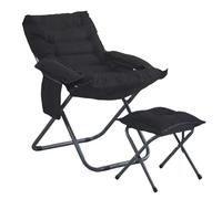Chaise pliante réglable en hauteur avec grandes poches de rangement - Siège de salon moderne et confortable pour salon, chambre à coucher, bureau, balcon - Noir emballé