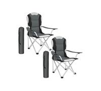 Chaise de camping - TECTAKE - Lot de 2 fauteuils pliables rembourrés avec porte-boissons 60 x 88 x 110 cm housse de transport - Gris