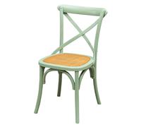 Chaise Poltroncina Thonet Cross en bois massif, assise en rotin vert vieilli