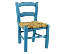 Chaise pour enfant - Assise en paille - Bois bleu