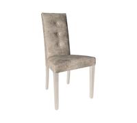 Chaise recouverte de tissu gris tourterelle avec 3 boutons et structure en bois - Montecarlo