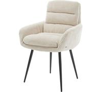Chaise-rembourrée Abelia-Flex avec accoudoirs 4 Pieds Coniques Noir côtelé Beige Vintage