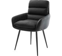 Chaise-rembourrée Abelia-Flex avec accoudoirs 4 Pieds Coniques Noir Cuir de Vache Noir