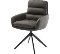 Chaise-rembourrée Abelia-Flex avec accoudoirs Pied croisé Large Noir microvelours Anthracite Vintage