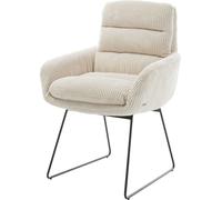 Chaise-rembourrée Abelia-Flex avec accoudoirs Pied trapèze Noir côtelé Beige Vintage