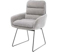 Chaise-rembourrée Abelia-Flex avec accoudoirs Pied trapèze Noir côtelé Gris argenté