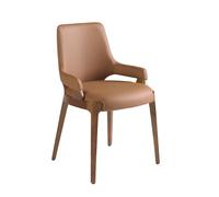 Chaise rembourrée - ANGEL CERDA - Croûte de cuir et pieds bois de frêne - Marron - L 51 x P 58 x H 79 cm