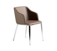 Chaise rembourrée - ANGEL CERDA - Simili cuir et pieds acier chromé - Marron - L 51 x P 56 x H 79 cm