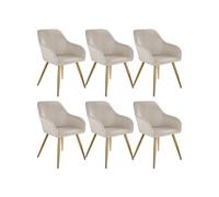 Chaise - TECTAKE - Lot de 6 chaises MARYLIN effet velours, rembourrée et pieds en acier noir, 58 x 62 x 82 cm - Taupe/Or