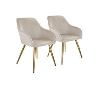 Chaise - TECTAKE - Lot de 2 chaises MARYLIN effet velours, rembourrée et pieds en acier noir, 58 x 62 x 82 cm - Taupe/Or