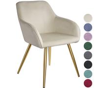 TecTake® Chaise de Salle à Manger rembourrée Moderne Fauteuil Salon Chaise Velours Chaise Scandinave Pieds en Acier Doré Élégant avec Accoudoirs Chaise pour Coiffeuse, Chambre, Coiffeuse, Salon