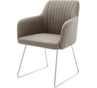 Chaise-rembourrée Greg-Flex Pied trapèze Acier Inoxydable brossé Cuir de Vache Couleur Boue Ressorts ensachés