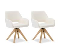 Homestyle4u 3313 Lot de 2 chaises de salle à manger rembourrées en tissu Teddy pivotantes à 360° avec accoudoirs, design scandinave, pour cuisine, salle à manger, salon et bureau à domicile Blanc