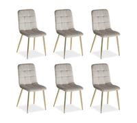 Homestyle4u 2335 Lot de 6 chaises de salle à manger, rembourrées, en velours, pour salon, cuisine, beige, crème, doré