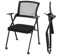 Chaise Réunion Pliante à Roulettes, Fauteuil Visiteur Maille Respirante | Chaise Conférence Empilable avec Dossier Ergonomique, Support Stable pour Salle de Formation, Entreprise et Espace Coworking
