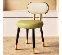 Chaise Ronde, Chaise De Salle À Manger Latérale Avec Cadre En Métal Stable | Tabouret De Coiffeuse Avec Dossier, Confortable, Rembourré, For Chambre À Coucher(Gray+Green)