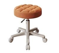 Chaise ronde pivotante réglable avec roulettes - Chaise de maquillage et de barbier polyvalente pour chambre de fille, salon, coiffeuse - Dossier confortable, design élégant orange