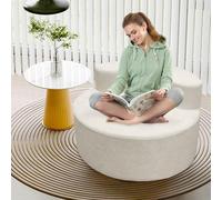 Chaise ronde surdimensionnée moderne de luxe, dossier incurvé, avec motif demi-lune et mousse haute densité pour salon, salon et salle de projection (blanc cassé)