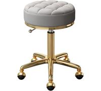 Chaise Roulante Réglable avec Acier en Métal Doré à 5 Griffes pour Salons De Beauté, Bureau, Tabourets De Bar - Siège Rond avec Roues De Terre - Mobilier Ergonomique Idéal (, Light Grey
