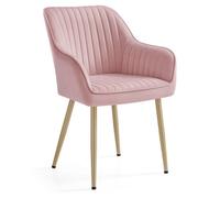 Chaise Salle à Manger, Chaise de Cuisine, Fauteuil en Velours, Rembourrée, avec Accoudoirs, Rose Bonbon et Doré Clair