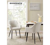 Chaise Salle à Manger, Lot de 2, Chaise de Cuisine, Fauteuil en Velours, avec Accoudoirs, Charge Max. 120 kg, Pieds en Métal, pour Salle à Manger, Beige Cappuccino et Noir d'encre