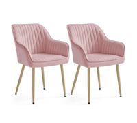 Chaise Salle À Manger, Lot De 2, Chaise De Cuisine, Fauteuil En Velours, Rembourrée, Avec Accoudoirs, Charge Max. 120 Kg, Pieds En Métal, Rose Bonbon Et Doré Clair