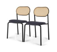 Chaise Salle a Manger Lot de 2, Chaise Noire a Manger, Chaise Cannage avec Dossier PE Rotin et Pieds Métal, Chaise Bistrot Vintage Chaisse avec Rembourrée pour Salle à Manger, Salon, Chambre, Balcon