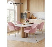Chaise Salle À Manger, Lot De 6, Chaise De Cuisine, Fauteuil En Velours, Rembourrée, Avec Accoudoirs, Charge Max. 120 Kg, Pieds En Métal, Rose Bonbon Et Doré Clair