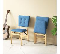 Chaise Salle à Manger Pliante - RELAX4LIFE - Pieds en Bois de Caoutchouc - Siège Rembourré - Dossier Incliné - Charge 160KG - Bleu