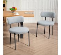 HOMCOM Lot de 2 chaises Salle à Manger Chaise de Cuisine Moderne Chaise de Salon rembourrée en Tissu Effet Laine boucleé avec Dossier et Pieds en Acier Noir, pour Salon Chambre, Gris Clair