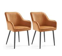 Chaise Salle à Manger - SONGMICS - Lot de 2 - Velours Rembourré - Accoudoirs - Marron Caramel et Noir d'encre