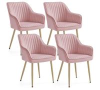 Chaise Salle À Manger, Lot De 4, Chaise De Cuisine, Fauteuil En Velours, Rembourrée, Avec Accoudoirs, Charge Max. 120 Kg, Pieds En Métal, Rose Bonbon Et Doré Clair