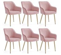 Chaise Salle à Manger - SONGMICS - Lot de 6 - Velours Rembourré - Accoudoirs - Rose Bonbon et Doré Clair