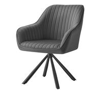 Chaise Salle à Manger, Velours, Rembourrée avec Accoudoirs, Charge 120 Kg, Pieds Acier, Gris et Noir d'Encre