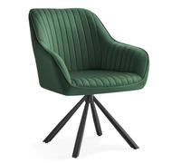 Chaise Salle à Manger, Velours, Rembourrée avec Accoudoirs, Charge 120 Kg, Pieds Acier, Vert et Noir d'Encre