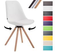 CLP Chaise Scandinave Calais Similicuir Pieds Bois De Hêtre Ronds I Chaise Pivotante avec Dossier I Chaise Design Retro, Couleur:Blanc, Couleur du Cadre:Natura