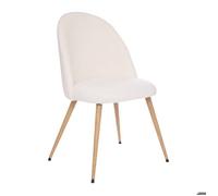 Atmosphera Créateur d'Intérieur - Chaise Slano Bouclette Blanc - Pieds Effet Bois Clair - Confortable Coussin Intégré - Salon, Cuisine, Bureau