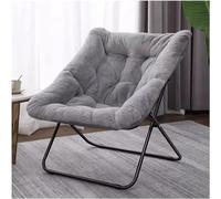 Chaise soucoupe confortable pliante en fausse fourrure pour salon, chaise d'appoint pliante surdimensionnée en fourrure douce, cadre en métal, chaise lune pour chambre (couleur : bleu)