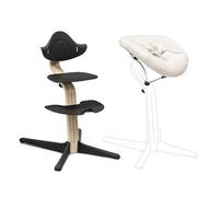 Chaise Stokke Nomi (Natural/Black) + Newborn Set (Black Grey Sand) - Comprend un Harnais de Sécurité à 5 Points et une Housse Textile Réversible Lavable - Supporte jusqu’à 150 kg