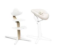 Chaise Stokke Nomi (White) + Newborn Set (White Grey Sand) - Comprend un Harnais de Sécurité à 5 Points et une Housse Textile Réversible Lavable - Supporte jusqu’à 150 kg