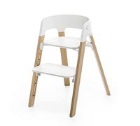 Chaise Stokke Steps - Pieds Naturel, Siège Blanc - Système de siège 5-en-1 - Transformable en Chaise haute - dès la naissance et jusqu’à 85kg - Installation sans outil, réglable