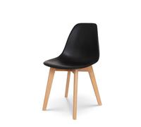 Chaise style scandinave modèle GABBY - Coque en résine noire et pieds en bois naturel