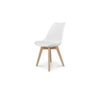 Chaise style scandinave VICTOIRE - Coque en résine blanche rembourrée et pieds en bois naturel