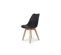 Chaise style scandinave VICTOIRE - Coque en résine noire rembourrée et pieds en bois naturel