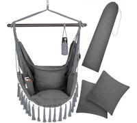 Chaise Suspendue Anthracite avec Coussins Fauteuil Suspendu XL hamac Coton avec Franges capacité 150kg intérieur extérieur