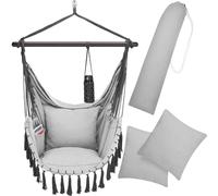Chaise Suspendue Grise avec Coussins Fauteuil Suspendu XL hamac Coton avec Franges capacité 150kg intérieur extérieur