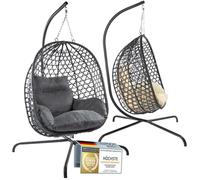 Chaise Suspendue avec Support ; Fauteuil de Relaxation en rotin Suspendu Outdoor & Indoor ; Balançoire Egg idéale pour Le Jardin, la terrasse, Le Coin Lecture UVM. Capacité de Charge de 120kg (Gris)