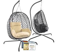 Chaise Suspendue avec Support ; Fauteuil de Relaxation en rotin Suspendu Outdoor & Indoor ; Balançoire Egg idéale pour Le Jardin, la terrasse, Le Coin Lecture UVM. Capacité de Charge de 120kg (Beige)