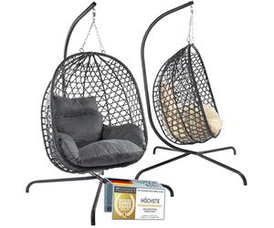 Chaise Suspendue avec Support ; Fauteuil de Relaxation en rotin Suspendu Outdoor & Indoor ; Balançoire Egg idéale pour Le Jardin, la terrasse, Le Coin Lecture UVM. Capacité de Charge de 120kg (Gris)